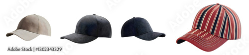 Collection of Various Stylish Baseball Caps on a White Background photo