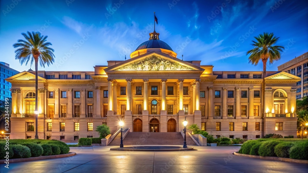 Fototapeta premium Arizona State Capitol Building Night Panoramic Close-Up Phoenix