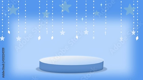 Circle stage podium decor with star shiny. Pedestal scene with lighting for product display, show, winner, on light blue background