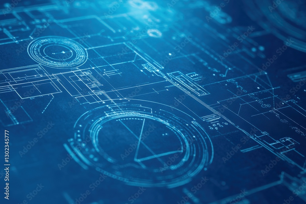 Obraz premium Abstract Technology Blueprint Design with Geometric Shapes and Lines in Blue Tones