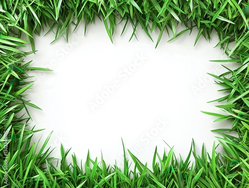 Green grass border frame framing element on white background photo