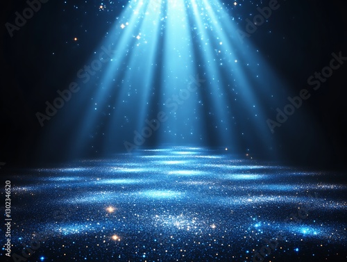Stage lit by beams in dark room