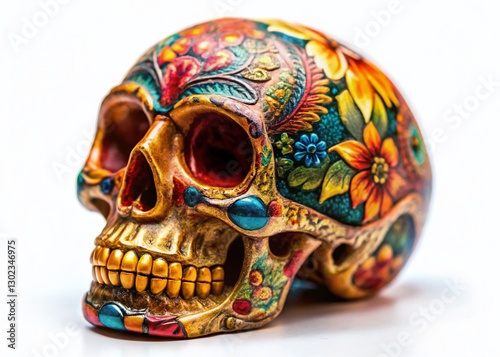 Artistic Skull Decor: Miniature Tilt-Shift Photo, White Background PNG