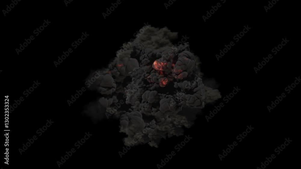 Bomb Explosion. Fire and Smoke Blast. Realistic 3D animation effect isolated on transparent background.