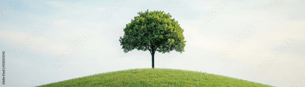 A single tree on a grassy hill against a bright sky. Concept of nature, environment, and simplicity. A single tree on a grassy hill against a bright sky. Concept of nature, environment, and simplicity.