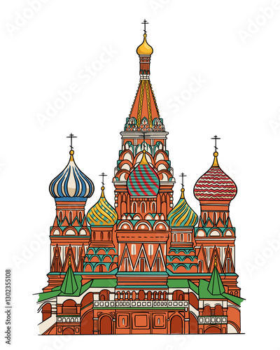 Moscow city landmark. - St. Basil's Cathedral. Vector hand drawn illustration. For printing.