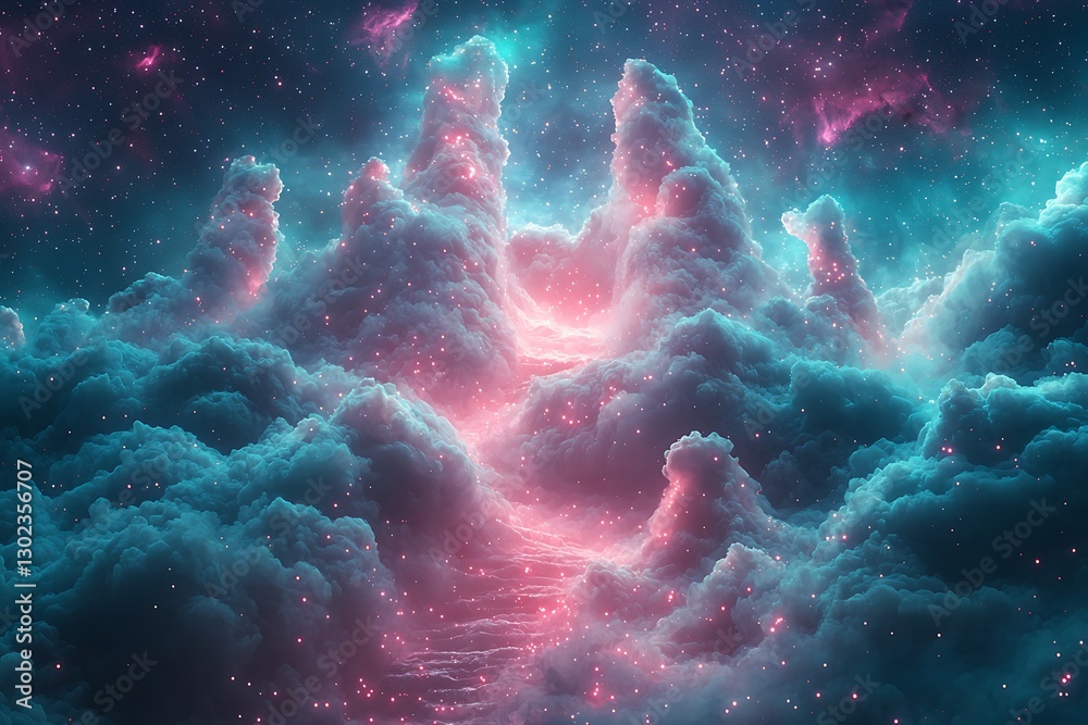 Fototapeta premium Cosmic Clouds Pink & Teal Fantasy Nebula Scene