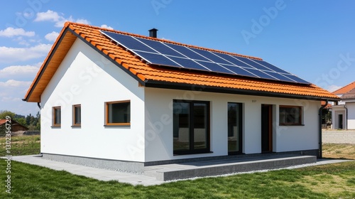 Wallpaper Mural Modern house with solar panels on the roof. Concept of green energy, renewable energy, and sustainable living. Torontodigital.ca