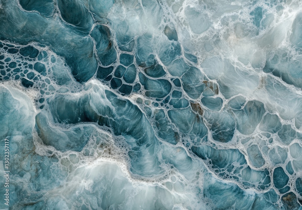 Obraz premium Abstract Ocean Waves Texture with Swirling Patterns and Soothing Blue Tones for Background and Design Use