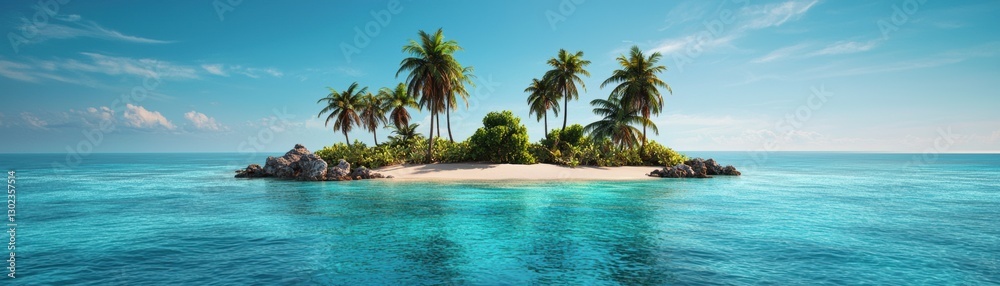 Fototapeta premium Tropical island with palm trees and turquoise water. Paradise island in the ocean. Summer vacation concept.