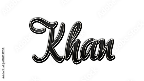 Fotografía black metal 3d design of name Khan on white background.