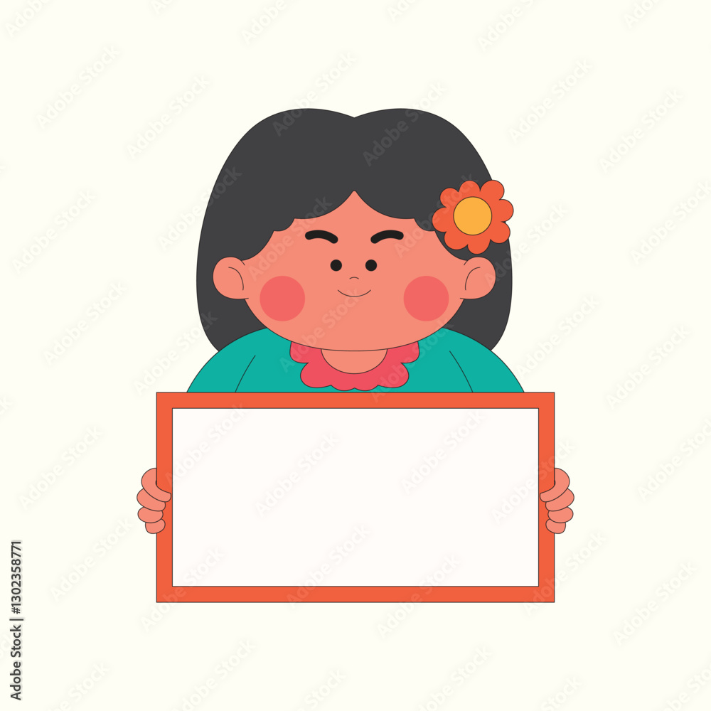 Cute Girl Holding Blank Sign Cartoon Illustration Cute Girl Holding Blank Sign Cartoon Illustration