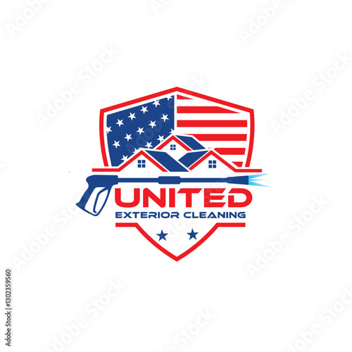 Create a United Exterior Cleaning logo that represents professionalism, trust, and cleanliness. This logo is ideal for pressure washing, roof cleaning, and exterior maintenance businesses.

