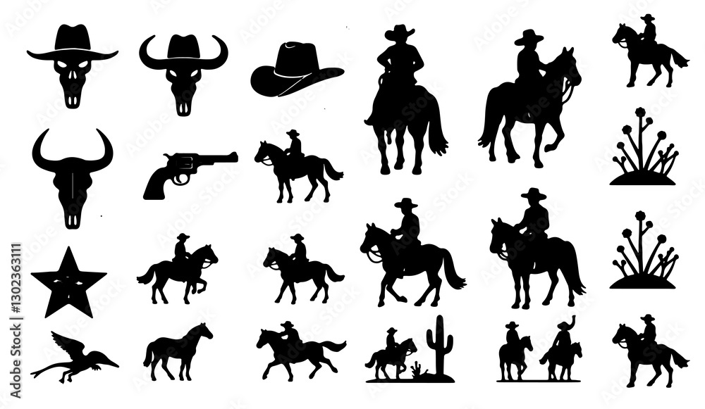 Naklejka premium Set of Cowboys Silhouettes