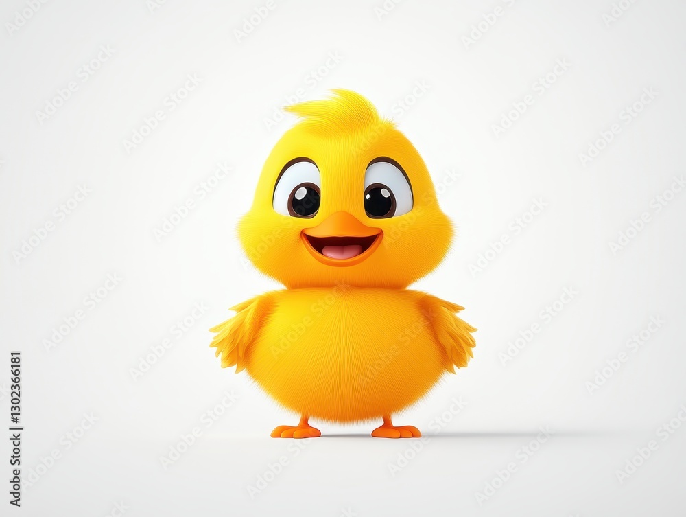 Cute animated yellow chick standing cheerfully on a white background Cute animated yellow chick standing cheerfully on a white background