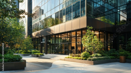 Fototapeta Naklejka Na Ścianę i Meble -  A modern small office building with glass windows and clean architectural design.