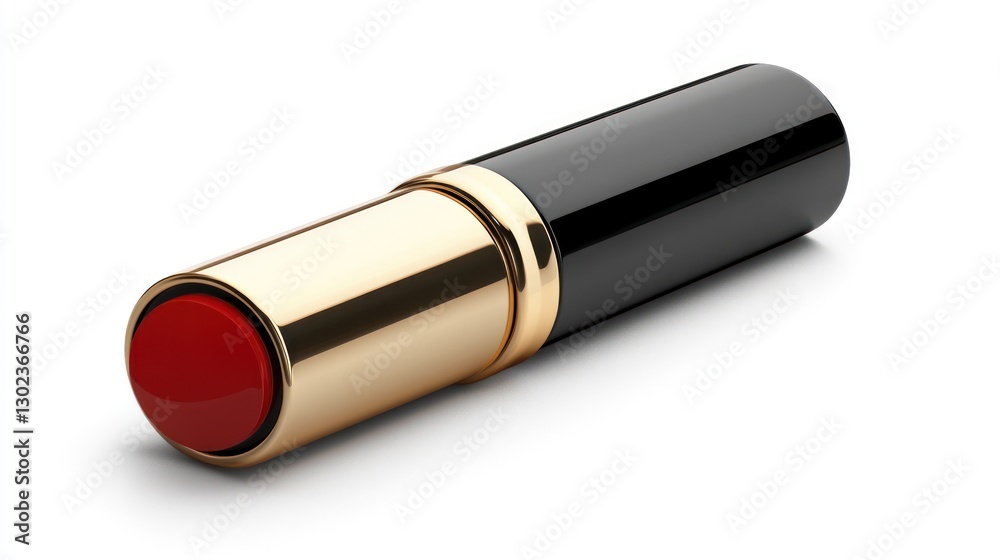 Luxurious red lipstick in gold and black packaging isolated on white background. Luxurious red lipstick in gold and black packaging isolated on white background.