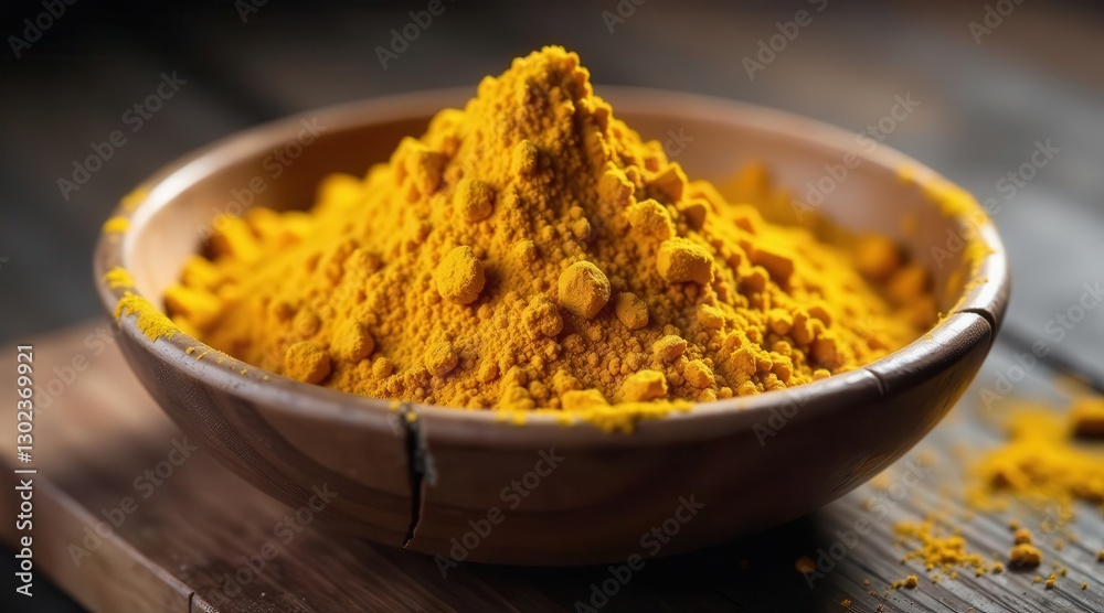 Aromatic Golden Spice in Rustic Wooden Bowl, a Culinary Delight Aromatic Golden Spice in Rustic Wooden Bowl, a Culinary Delight