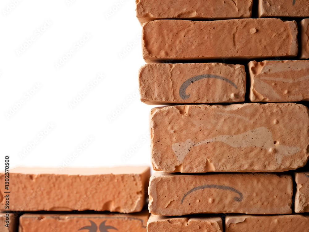 Obraz premium A section of an old brick wall with a jagged broken edge, revealing white space. Generative AI