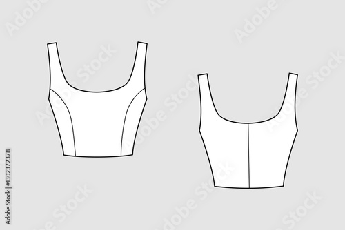 Female tank top vector template isolated on a grey background. Front and back view. Outline fashion technical sketch of clothes model.