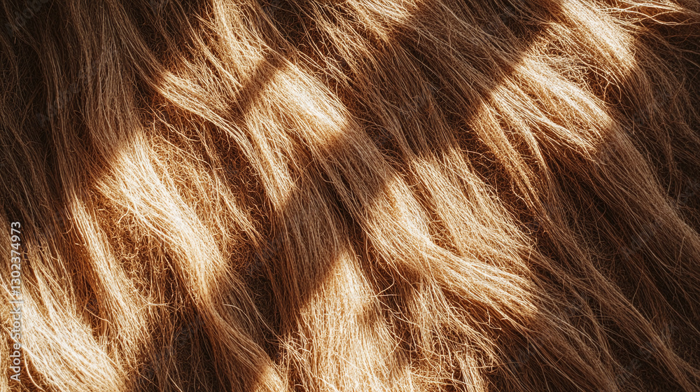 Naklejka premium A close-up of natural coconut coir fibers highlights their rich brown color and texture, with sunlight casting soft shadows.