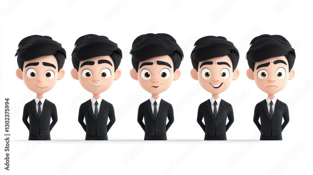 3D cartoon businessman faces of different character with Happy and sad ,angry,bossy,Emoticons with different moods,copy space. 3D cartoon businessman faces of different character with Happy and sad ,angry,bossy,Emoticons with different moods,copy space.