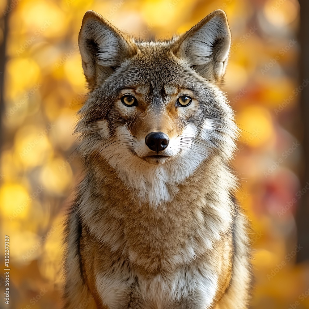 Naklejka premium Coyote Portrait in Autumn Leaves