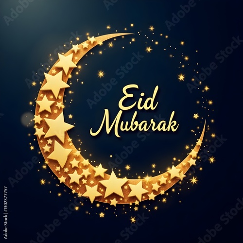 Golden crescent moon eid mubarak greeting