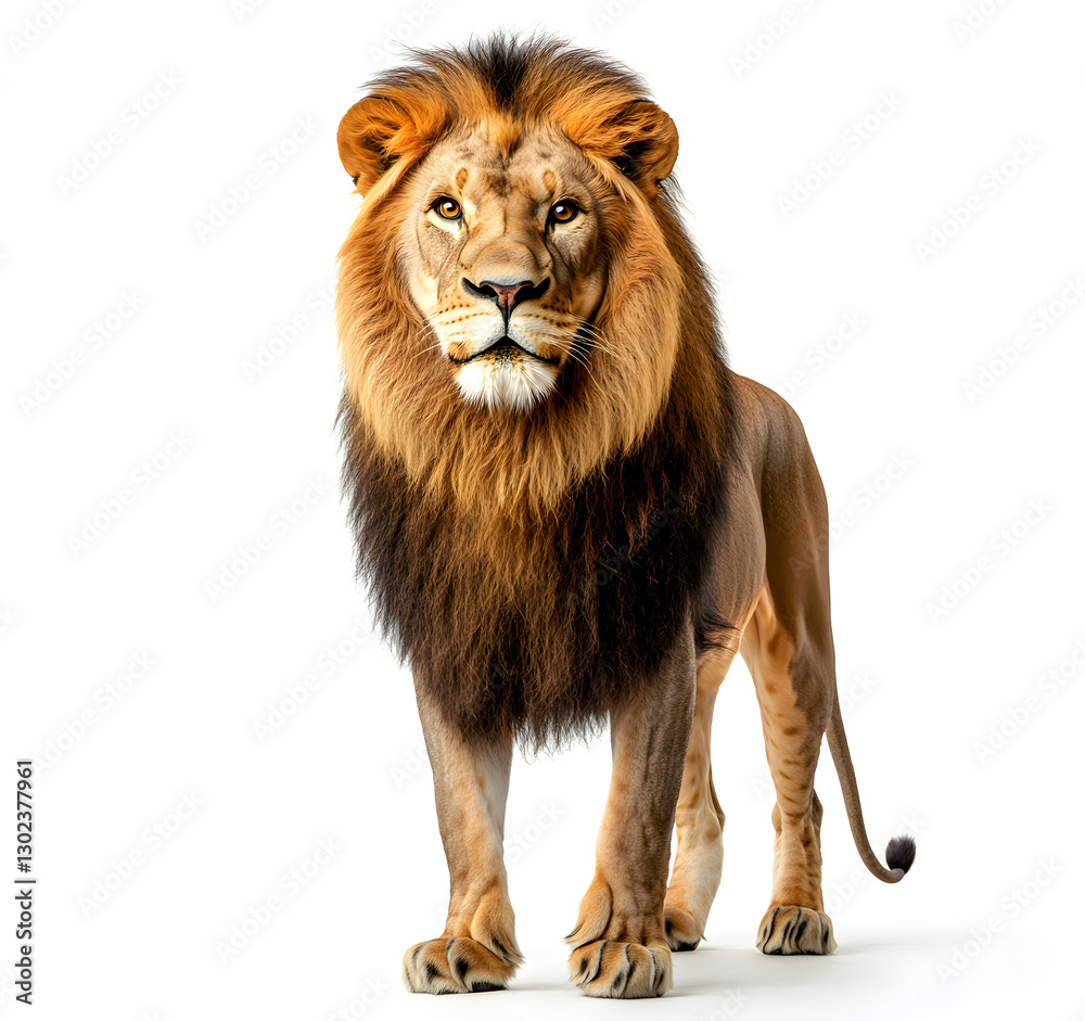 Obraz premium Majestic Lion Standing Tall, A Portrait of Strength, Pride, and Beauty in the King of the Jungle, Showcasing its Impressive Mane and Commanding Presence