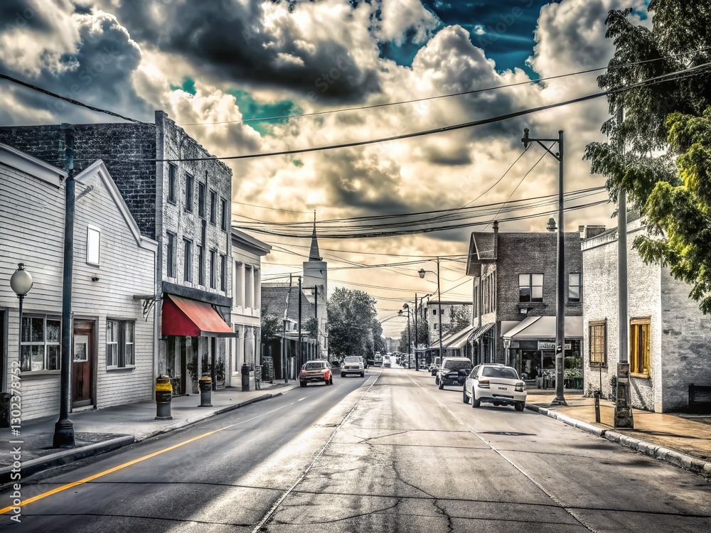 Fototapeta premium Candid Black & White Street Scene, Moran, Michigan - Rustic Charm