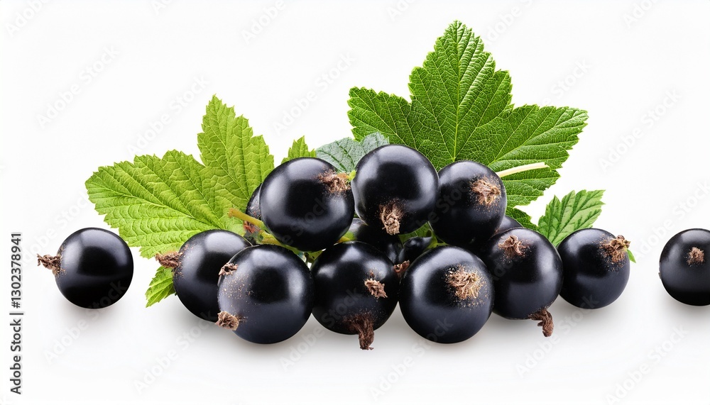 Blackcurrant berries with green leaves fresh organic fruit Blackcurrant berries with green leaves fresh organic fruit