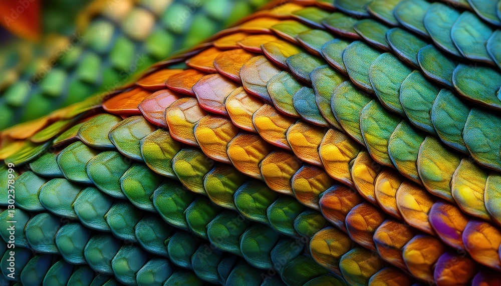 Obraz premium Macro photograph of a lizard’s scales, highlighting the intricate geometric patterns and rough texture, showcasing the natural beauty of its skin in vivid detail.