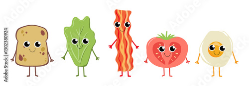 Cartoon characters in the form of food with smiling faces. Vector illustration