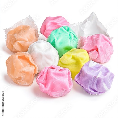 Saltwater taffy in a bright pastel color isolated on white background