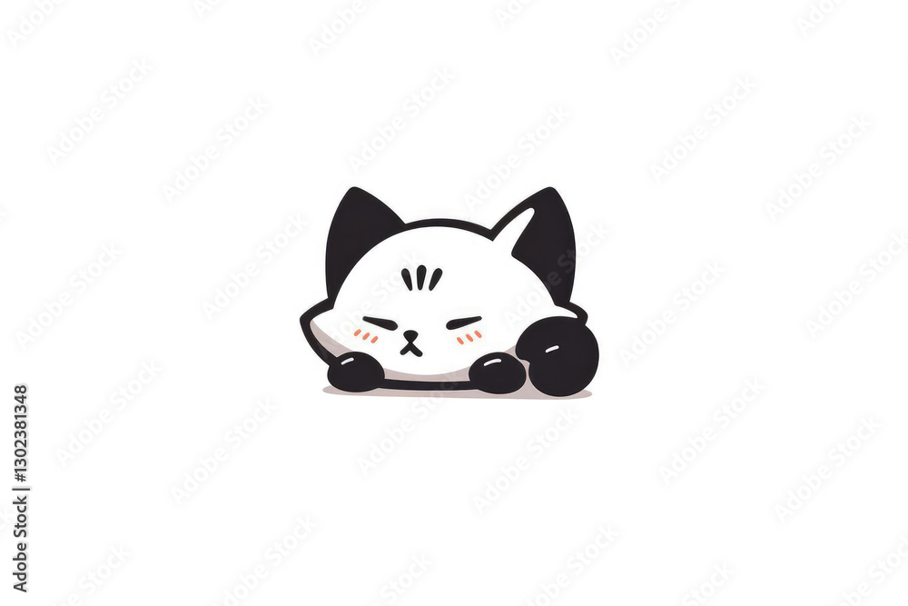 Cute Cartoon Cat with Closed Eyes Relaxing on a White Background Cute Cartoon Cat with Closed Eyes Relaxing on a White Background