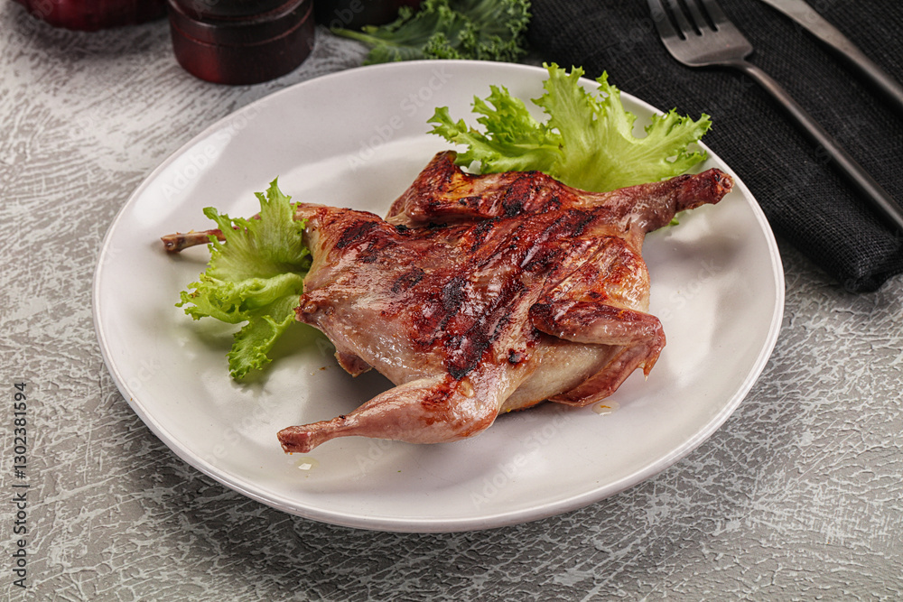 Grilled quail in the plate Grilled quail in the plate