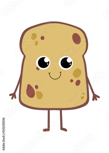 Cartoon characters in the form of a slice of bread with a smile. Vector illustration