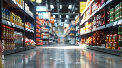 Wallpaper Mural "Shopping Cart in Grocery Store Aisle – Everyday Shopping Experience and Abundance of Choices" Torontodigital.ca