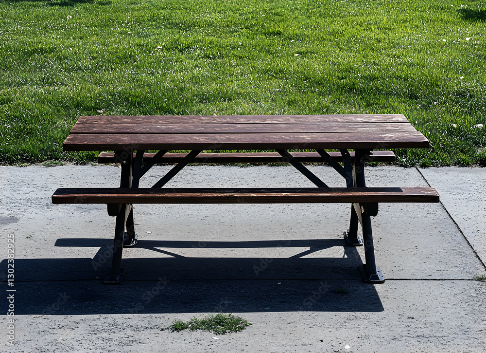 Rustic Picnic Table in Outdoor Setting, Capturing the Essence of Relaxation and Leisure Amidst Nature's Serenity with Lush Green Background Rustic Picnic Table in Outdoor Setting, Capturing the Essence of Relaxation and Leisure Amidst Nature's Serenity with Lush Green Background