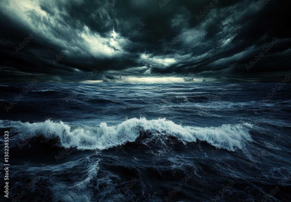 Dark and Dramatic Ocean Scene with Stormy Clouds and Turbulent Waves Captured in Moody Blue Tones for Atmospheric Nature Imagery Dark and Dramatic Ocean Scene with Stormy Clouds and Turbulent Waves Captured in Moody Blue Tones for Atmospheric Nature Imagery