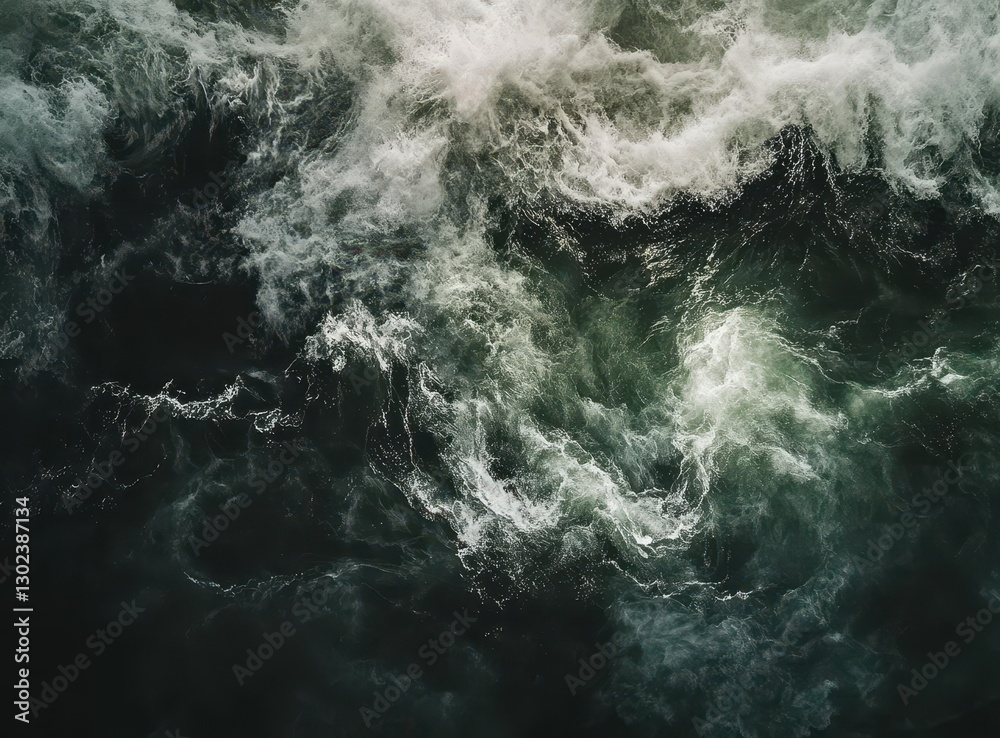 Dark Ocean Waves with White Foam Captured from Above, Showing the Power and Motion of the Sea in an Atmospheric and Dramatic Scene Dark Ocean Waves with White Foam Captured from Above, Showing the Power and Motion of the Sea in an Atmospheric and Dramatic Scene