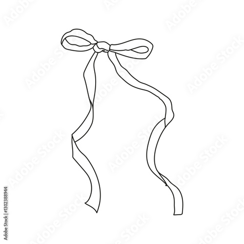 Elegant hand-drawn ribbon bow design with flowing tails suitable for decorative purposes