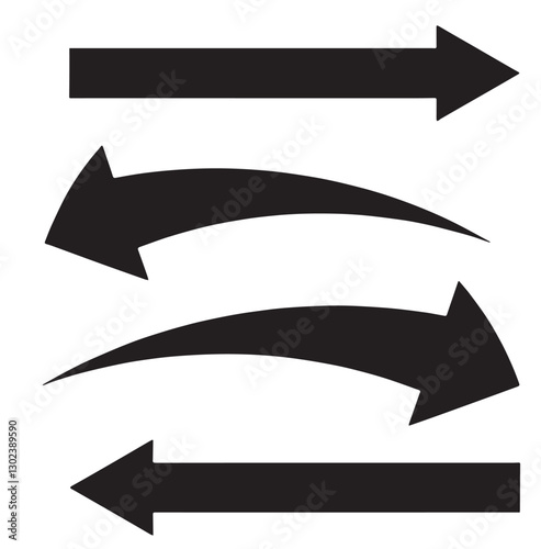 Black arrow icon isolated on white background. Horizontal dual long straight , right and left side arrow signs. Arrow indicated the direction symbol. Curved and straight arrow icon vector.