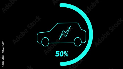 Electric vhicle charging battery  in station animation