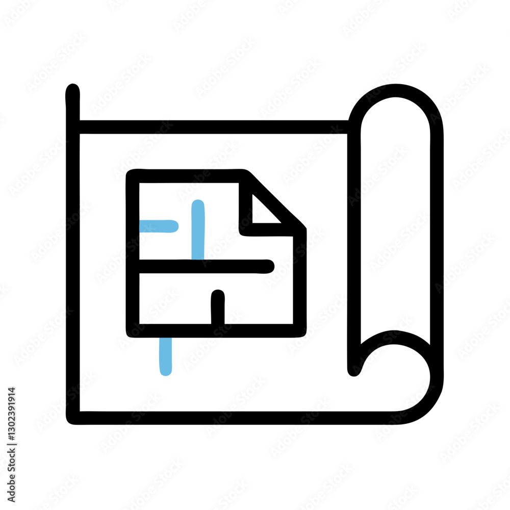 Blueprint design on rolled paper Blueprint design on rolled paper