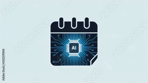 AI-driven calendar icon with abstract technology patterns – Suitable for futuristic organization tools, machine learning themes, or business efficiency concepts.