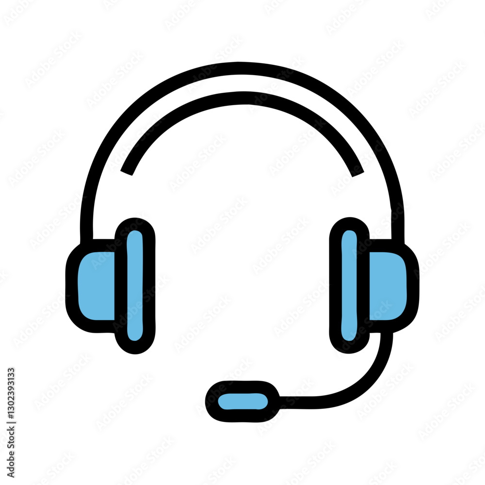 Headset icon with microphone on white background Headset icon with microphone on white background