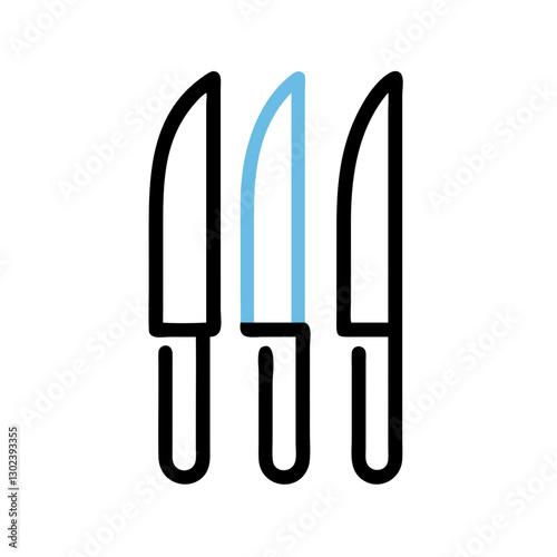 Kitchen knives in various sizes on white background