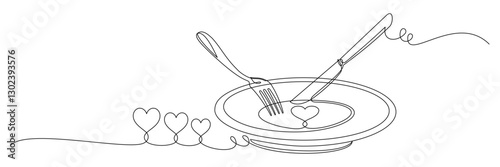 cutlery continuous line art style vector 7