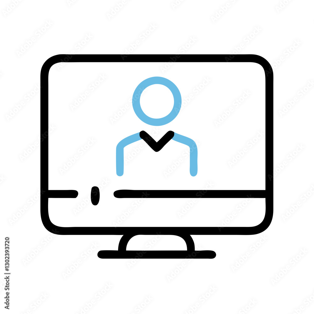 Person on computer screen video calling Person on computer screen video calling